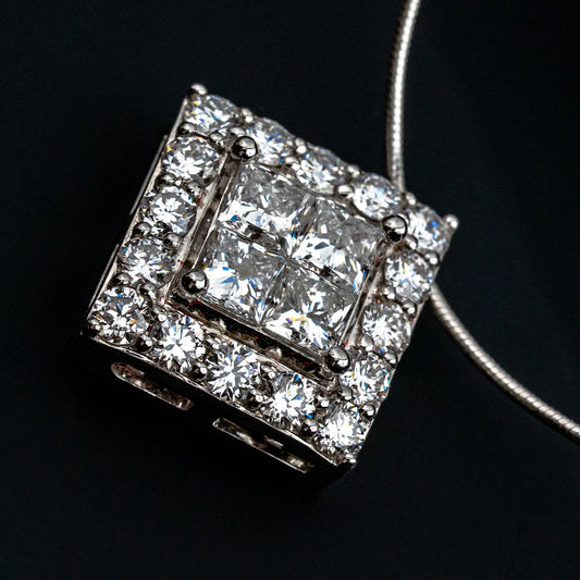 Invisible-Setting 20-Stone Diamond Set for Pendant (1.58 ct Total)